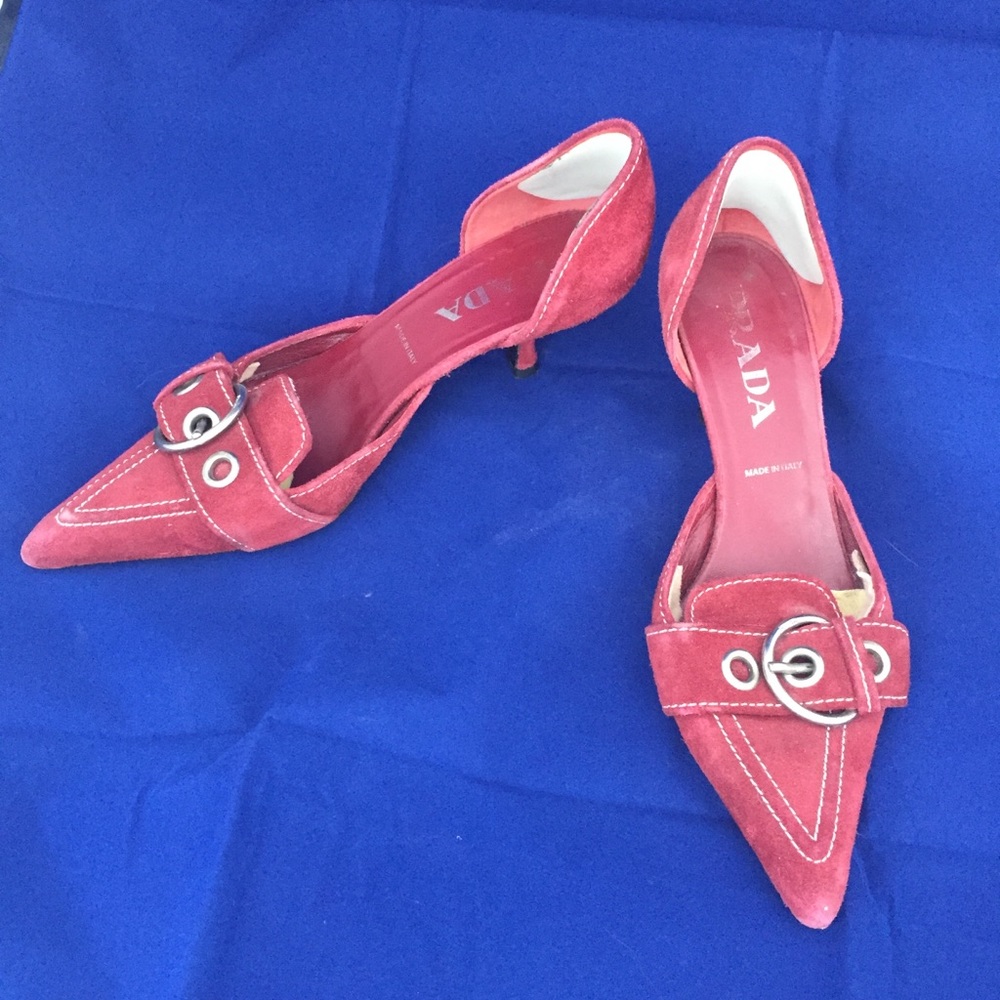 Prada red suede kitten heels